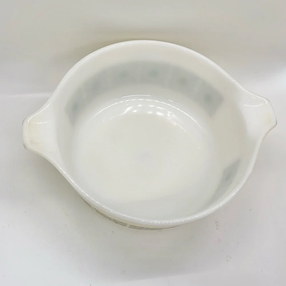 Vintage PYREX Square Flowers White and Green Patterned Mixing Bowl